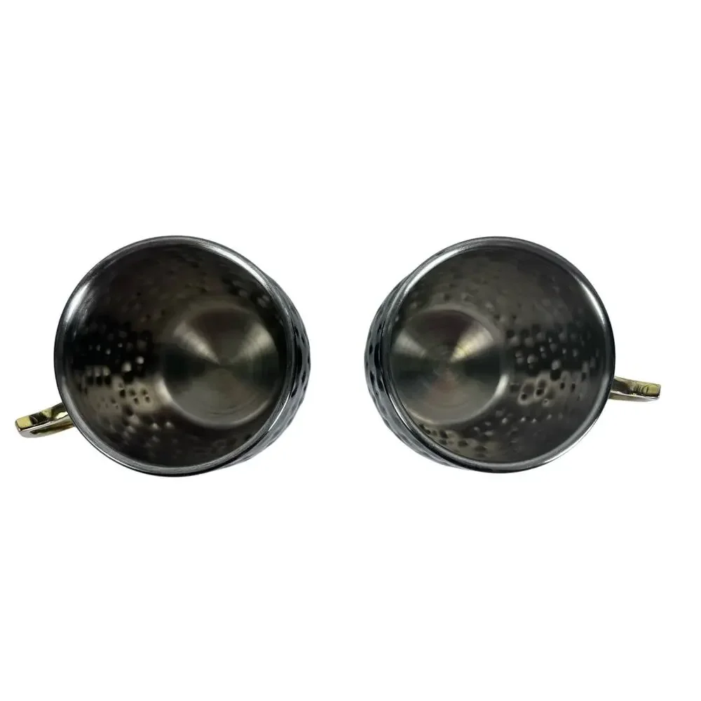 Moscow Mule Stainless Steel Mugs Gunmetal Gray Brass Handles-Set of 2-Excellent!